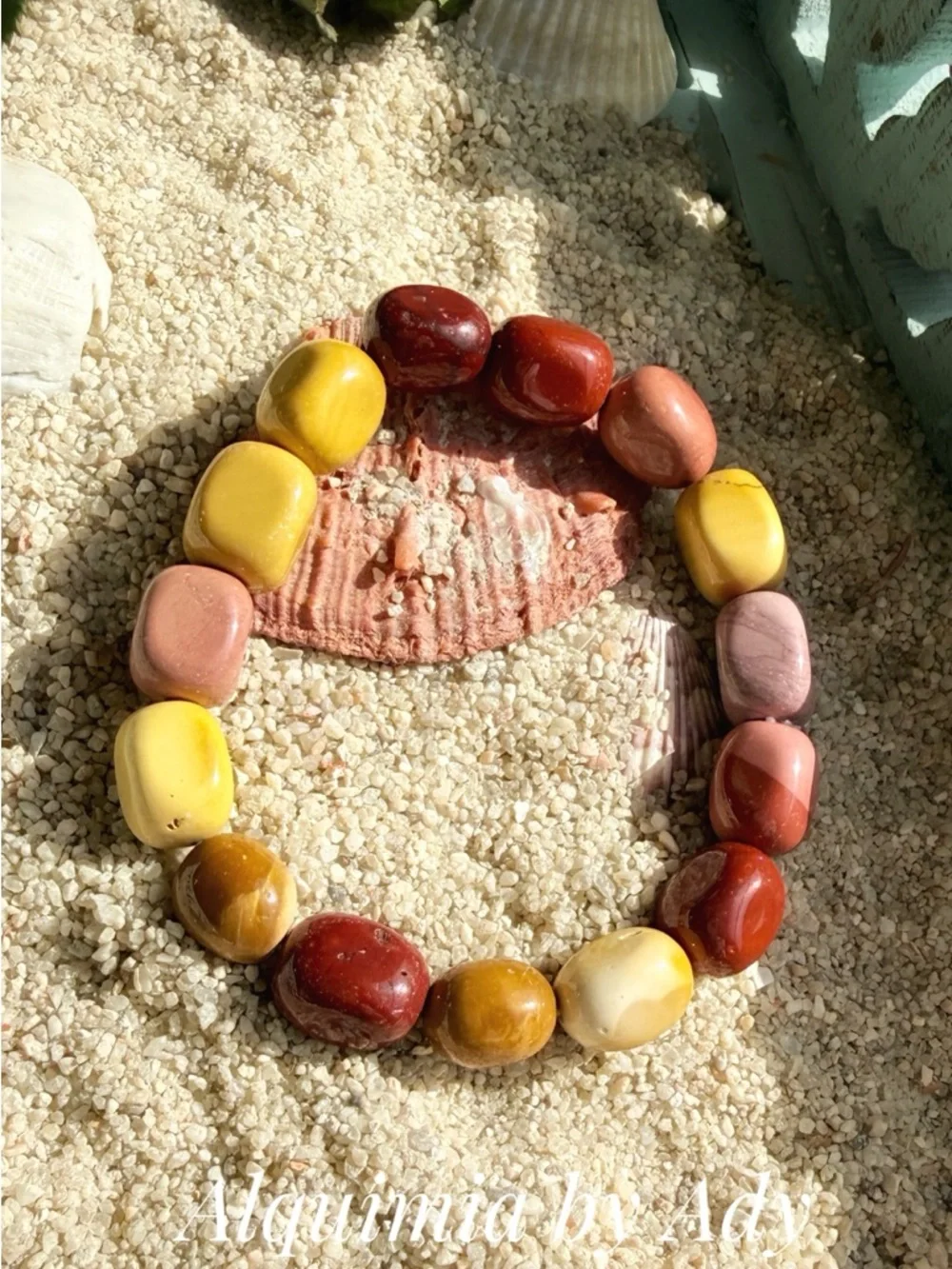 MOOKAITE + monumental Yellow Red Pink Polished Stone Stretch Bracelet